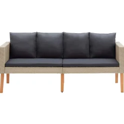 vidaXL Tuinbank 2-zits met kussens poly rattan beige