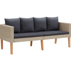 vidaXL Tuinbank 2-zits met kussens poly rattan beige