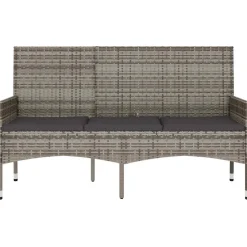 vidaXL Tuinbank 3-zits met kussens poly rattan grijs