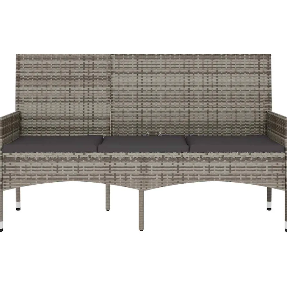vidaXL Tuinbank 3-zits met kussens poly rattan grijs