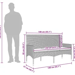 vidaXL Tuinbank 3-zits met kussens poly rattan grijs