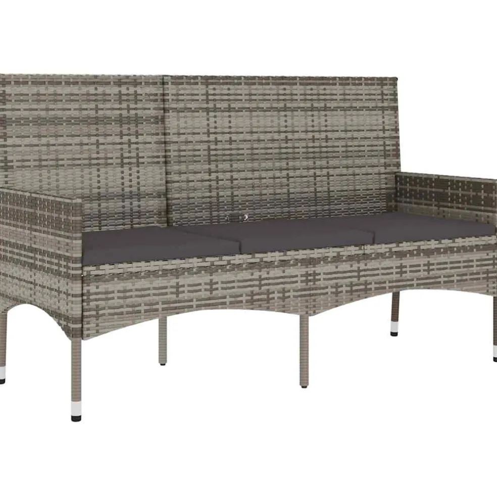 vidaXL Tuinbank 3-zits met kussens poly rattan grijs
