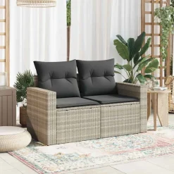 vidaXL Tuinbank 2-zits met kussens poly rattan lichtgrijs