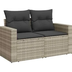 vidaXL Tuinbank 2-zits met kussens poly rattan lichtgrijs