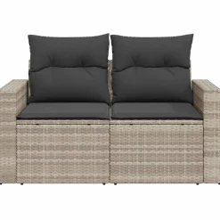 vidaXL Tuinbank 2-zits met kussens poly rattan lichtgrijs