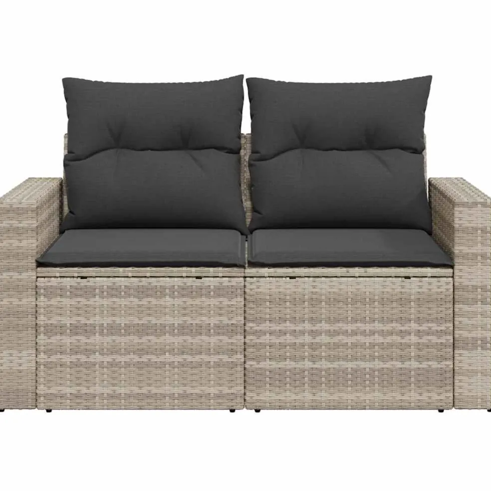 vidaXL Tuinbank 2-zits met kussens poly rattan lichtgrijs