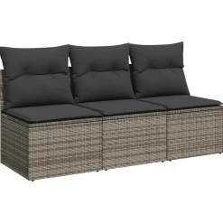 vidaXL Tuinbank 3-zits met kussens poly rattan grijs