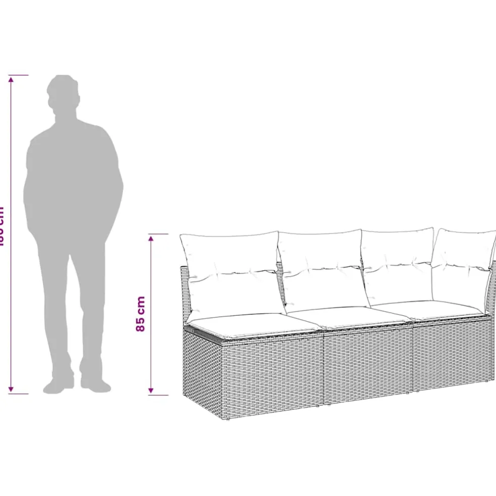 vidaXL Tuinbank 3-zits met kussens poly rattan beige