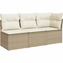 vidaXL Tuinbank 3-zits met kussens poly rattan beige