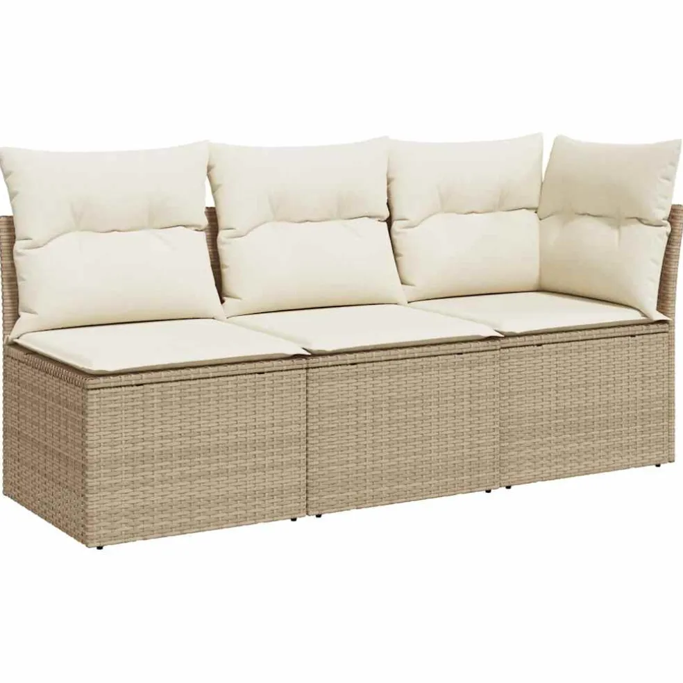 vidaXL Tuinbank 3-zits met kussens poly rattan beige