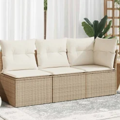 vidaXL Tuinbank 3-zits met kussens poly rattan beige