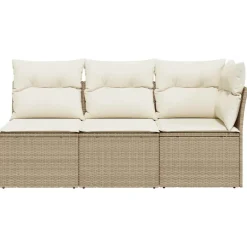 vidaXL Tuinbank 3-zits met kussens poly rattan beige