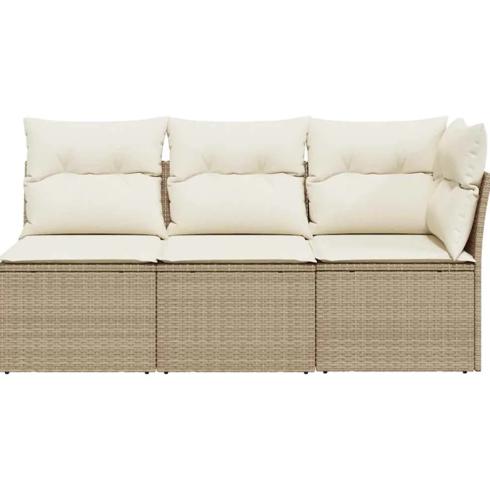 vidaXL Tuinbank 3-zits met kussens poly rattan beige