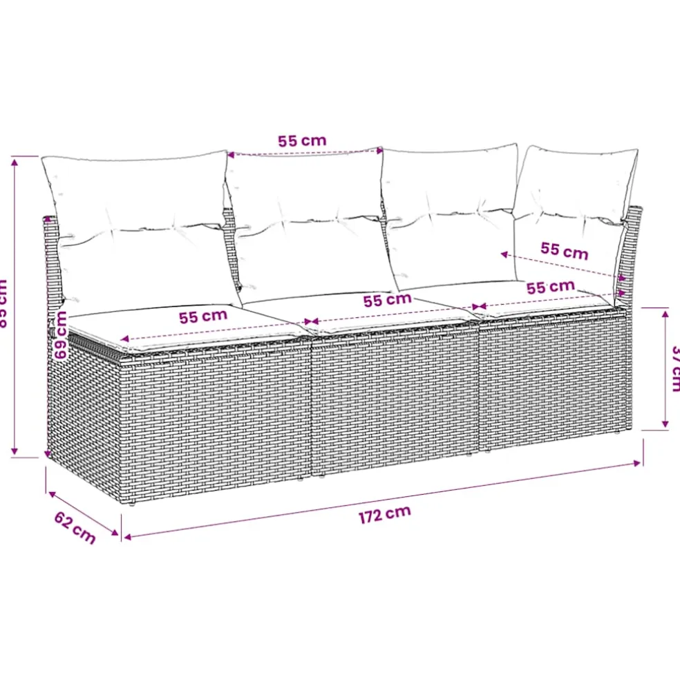 vidaXL Tuinbank 3-zits met kussens poly rattan beige