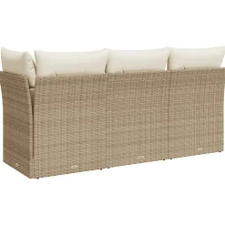 vidaXL Tuinbank 3-zits met kussens poly rattan beige