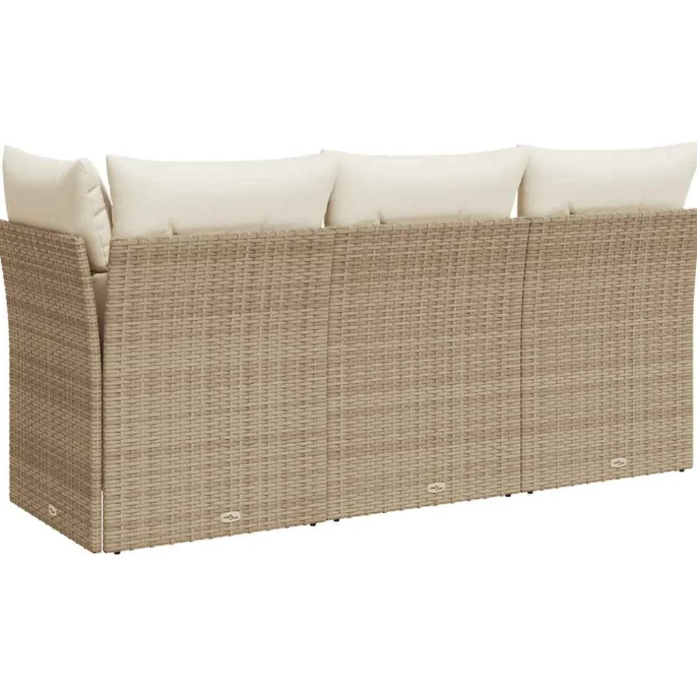 vidaXL Tuinbank 3-zits met kussens poly rattan beige