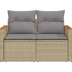 vidaXL Tuinbank 2-zits met kussens poly rattan beige