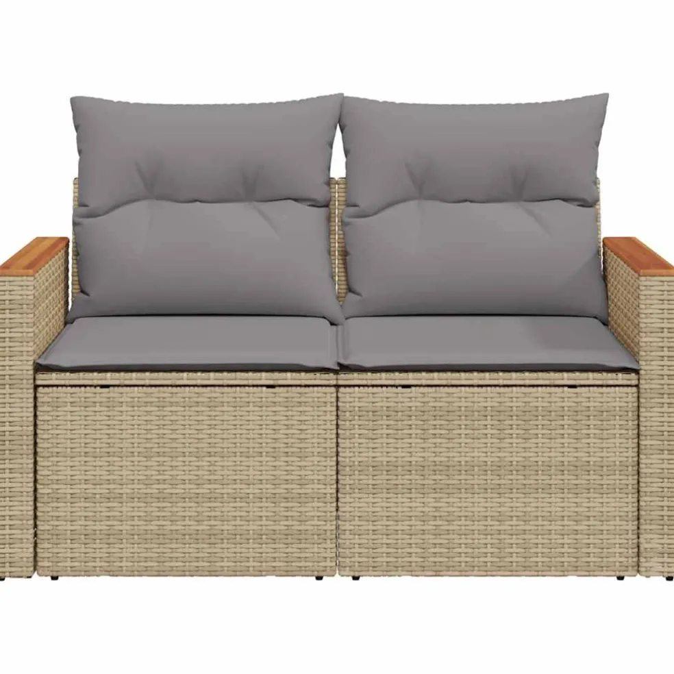 vidaXL Tuinbank 2-zits met kussens poly rattan beige