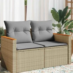 vidaXL Tuinbank 2-zits met kussens poly rattan beige
