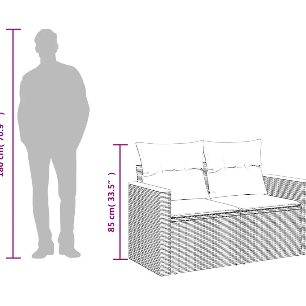 vidaXL Tuinbank 2-zits met kussens poly rattan beige