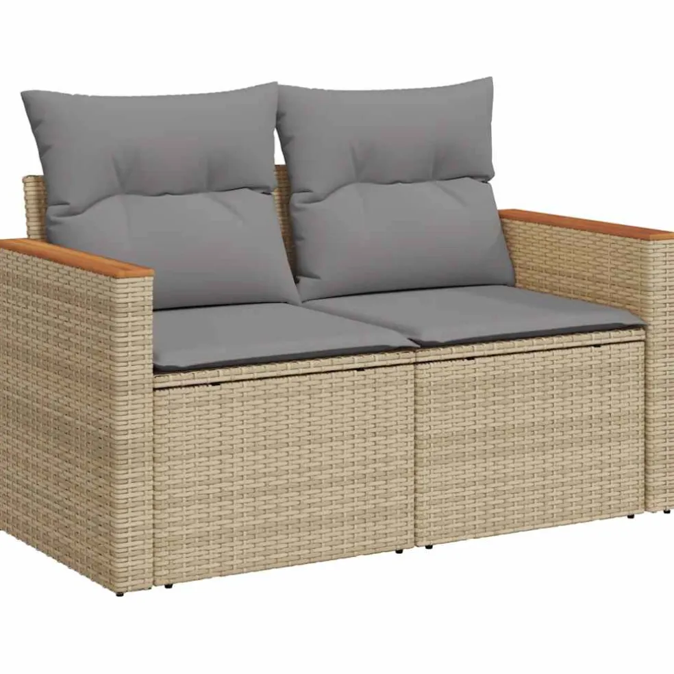 vidaXL Tuinbank 2-zits met kussens poly rattan beige