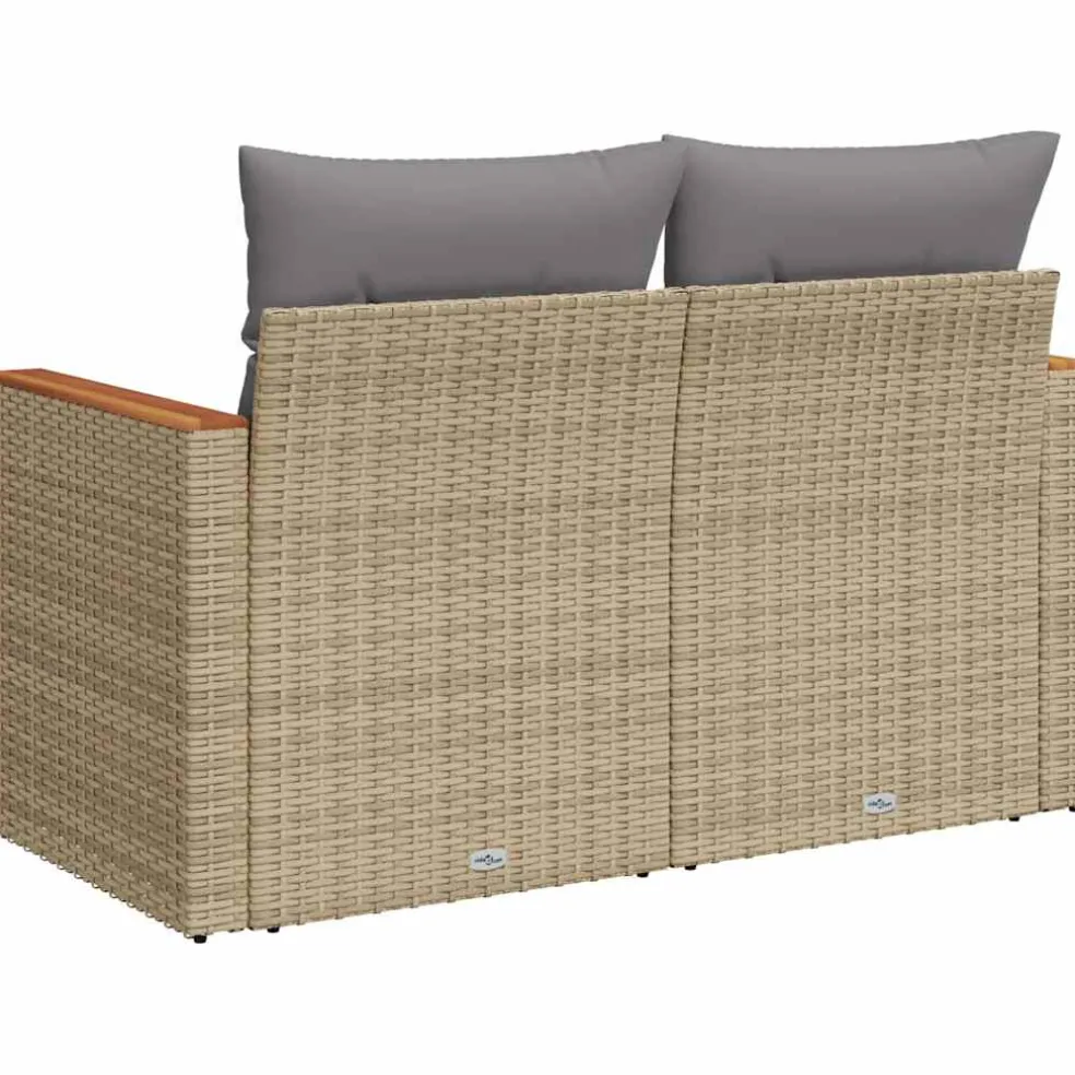 vidaXL Tuinbank 2-zits met kussens poly rattan beige