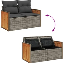 vidaXL Tuinbank 2-zits met kussens poly rattan grijs