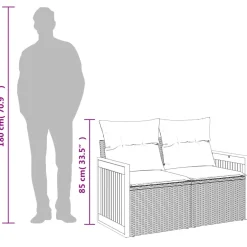 vidaXL Tuinbank 2-zits met kussens poly rattan grijs