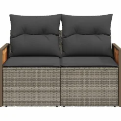 vidaXL Tuinbank 2-zits met kussens poly rattan grijs