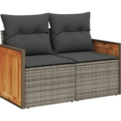 vidaXL Tuinbank 2-zits met kussens poly rattan grijs