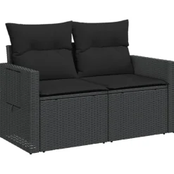 vidaXL Tuinbank 2-zits met kussens poly rattan zwart
