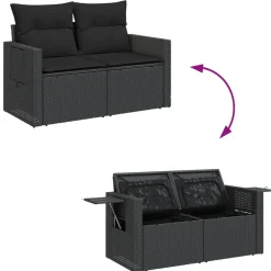vidaXL Tuinbank 2-zits met kussens poly rattan zwart
