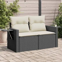 vidaXL Tuinbank 2-zits met kussens poly rattan zwart