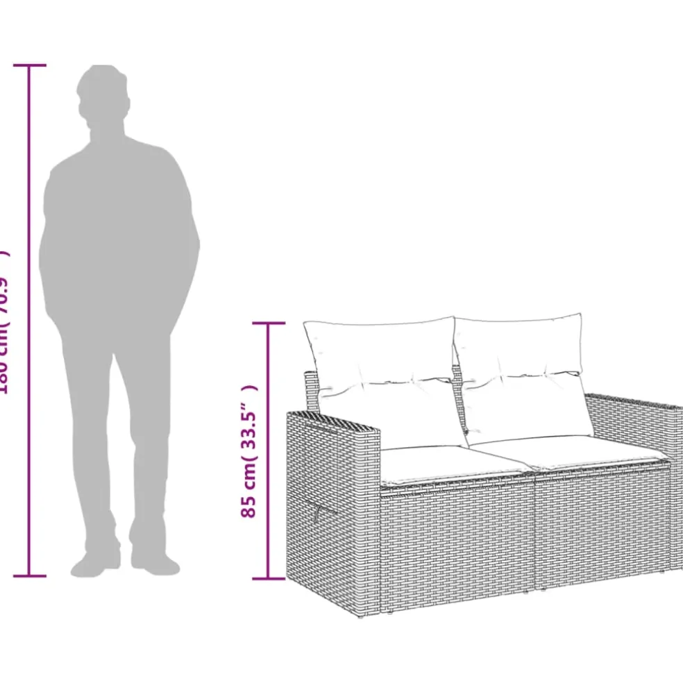 vidaXL Tuinbank 2-zits met kussens poly rattan zwart