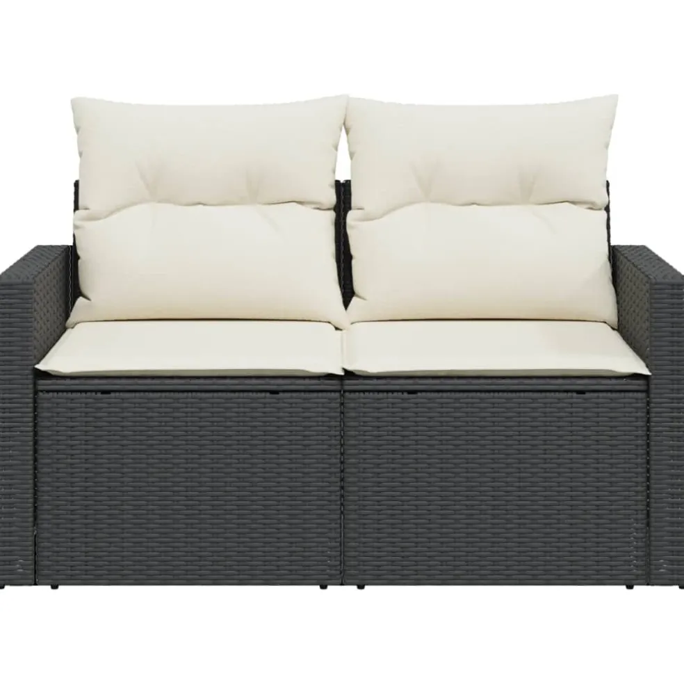 vidaXL Tuinbank 2-zits met kussens poly rattan zwart