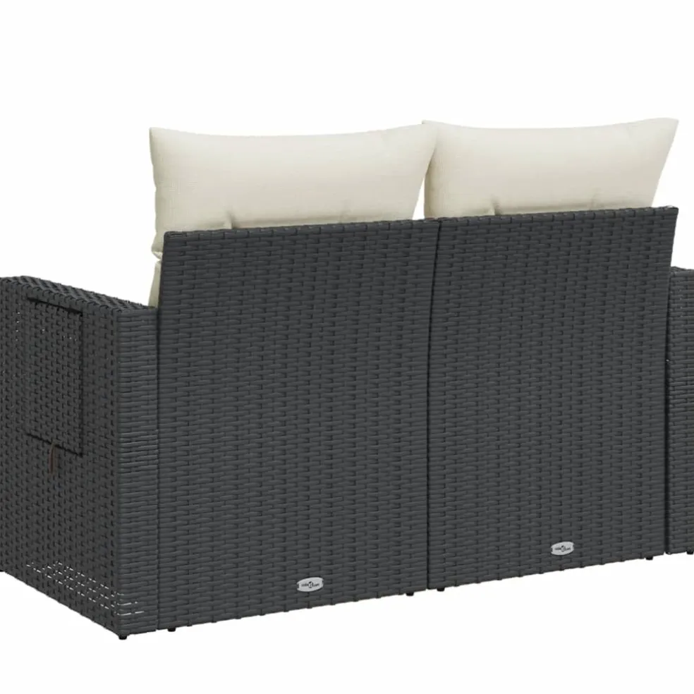 vidaXL Tuinbank 2-zits met kussens poly rattan zwart