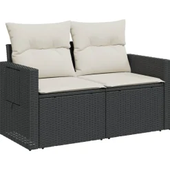 vidaXL Tuinbank 2-zits met kussens poly rattan zwart