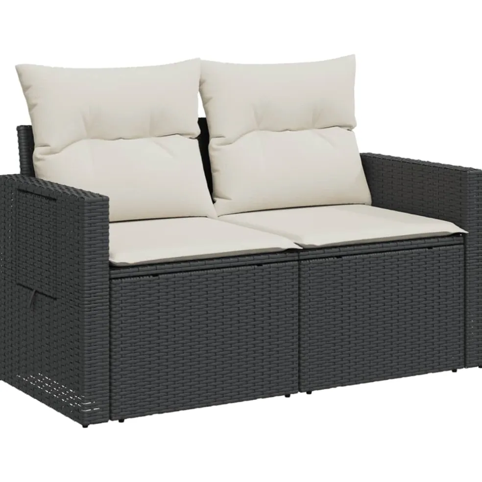 vidaXL Tuinbank 2-zits met kussens poly rattan zwart