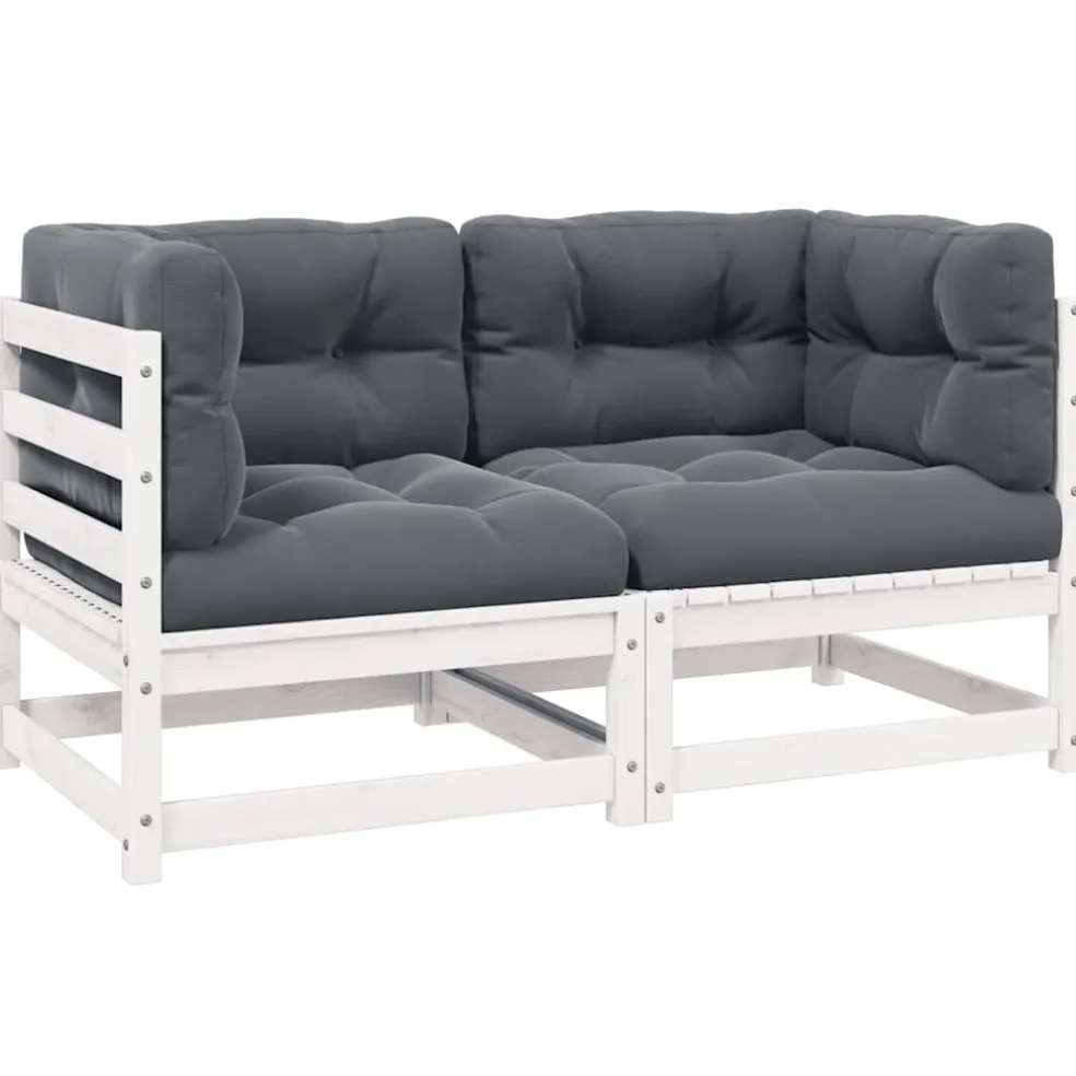vidaXL Tuinbank 2-zits met kussens massief grenenhout wit