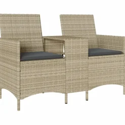 vidaXL Tuinbank 2-zits met tafel en kussens poly rattan lichtgrijs