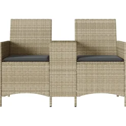 vidaXL Tuinbank 2-zits met tafel en kussens poly rattan lichtgrijs