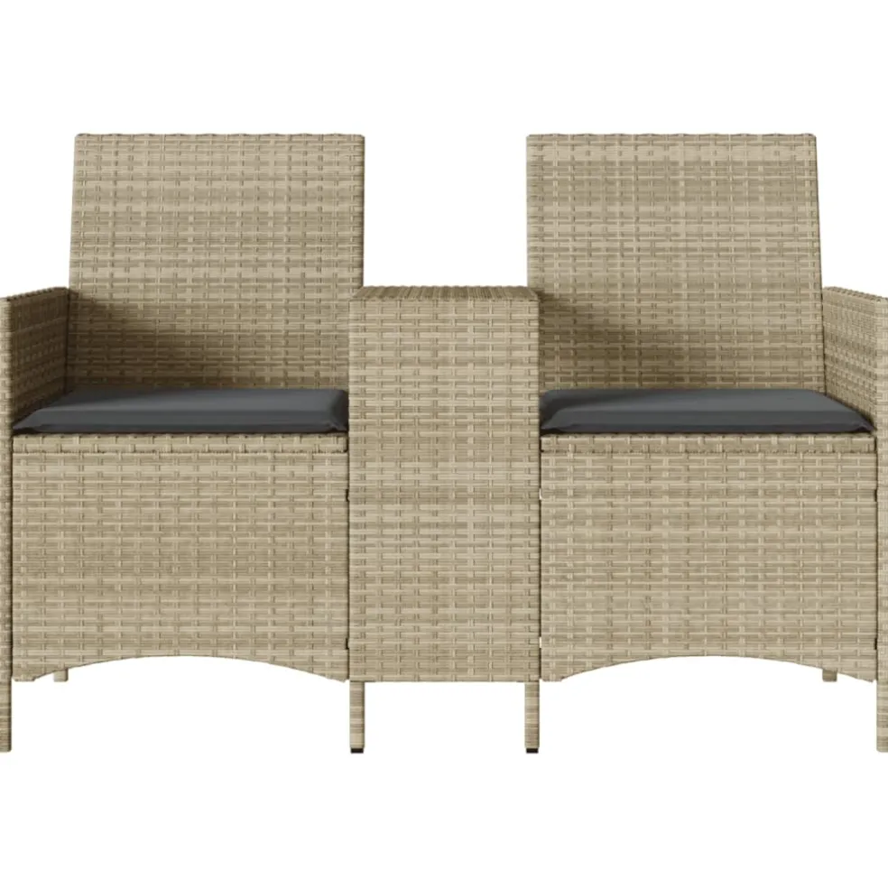 vidaXL Tuinbank 2-zits met tafel en kussens poly rattan lichtgrijs