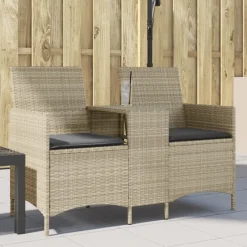 vidaXL Tuinbank 2-zits met tafel en kussens poly rattan lichtgrijs