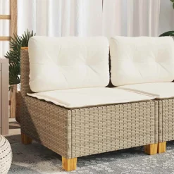 vidaXL Tuinbank zonder armleuning met kussens poly rattan beige