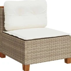 vidaXL Tuinbank zonder armleuning met kussens poly rattan beige