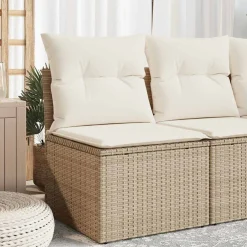 vidaXL Tuinbank zonder armleuning met kussens poly rattan beige