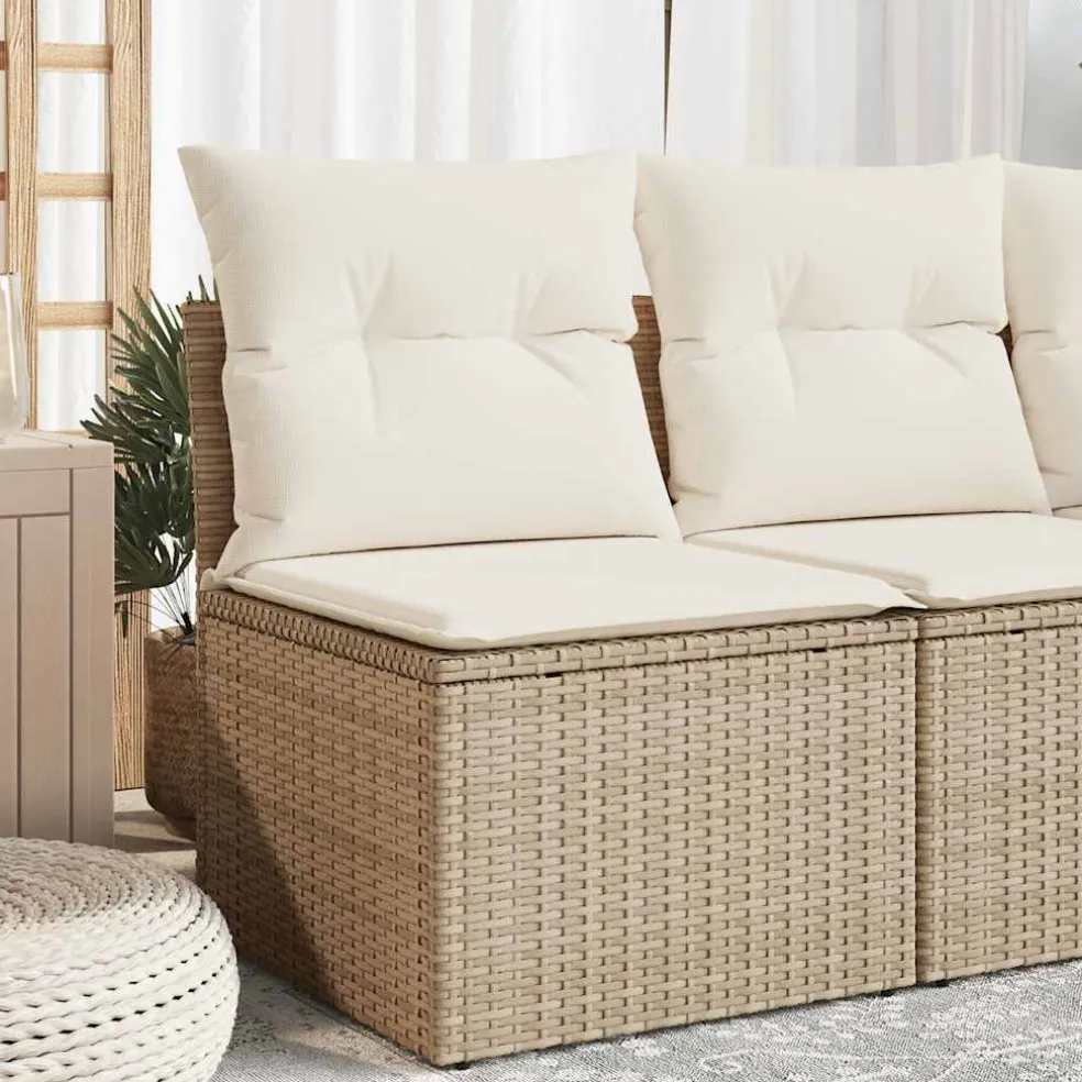 vidaXL Tuinbank zonder armleuning met kussens poly rattan beige