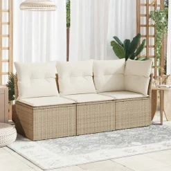 vidaXL Tuinbank zonder armleuning met kussens poly rattan beige