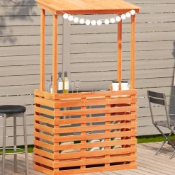 vidaXL Tuinbartafel met dak bruin 112,5x57x195,5 cm massief hout