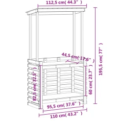 vidaXL Tuinbartafel met dak bruin 112,5x57x195,5 cm massief hout